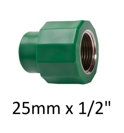 CUPLA FUSION REDUCCION 25mm CON INSERTO HEMBRA 1/2" GINYPLAST