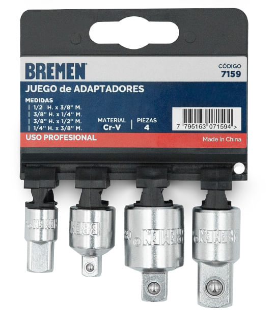 ADAPTADOR 1/4" Hembra x 3/8"Macho CrVa BREMEN