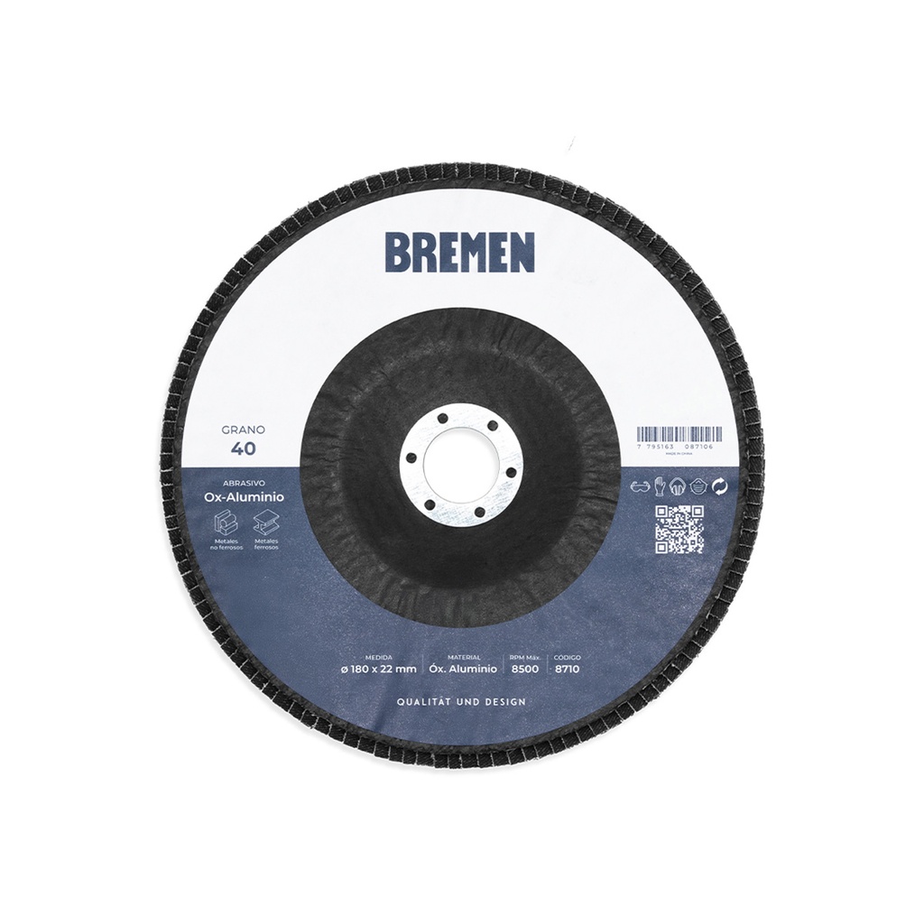 DISCO FLAP 7" (ø180x22mm) OX. ALUMINIO - 040 [10 unid] BREMEN