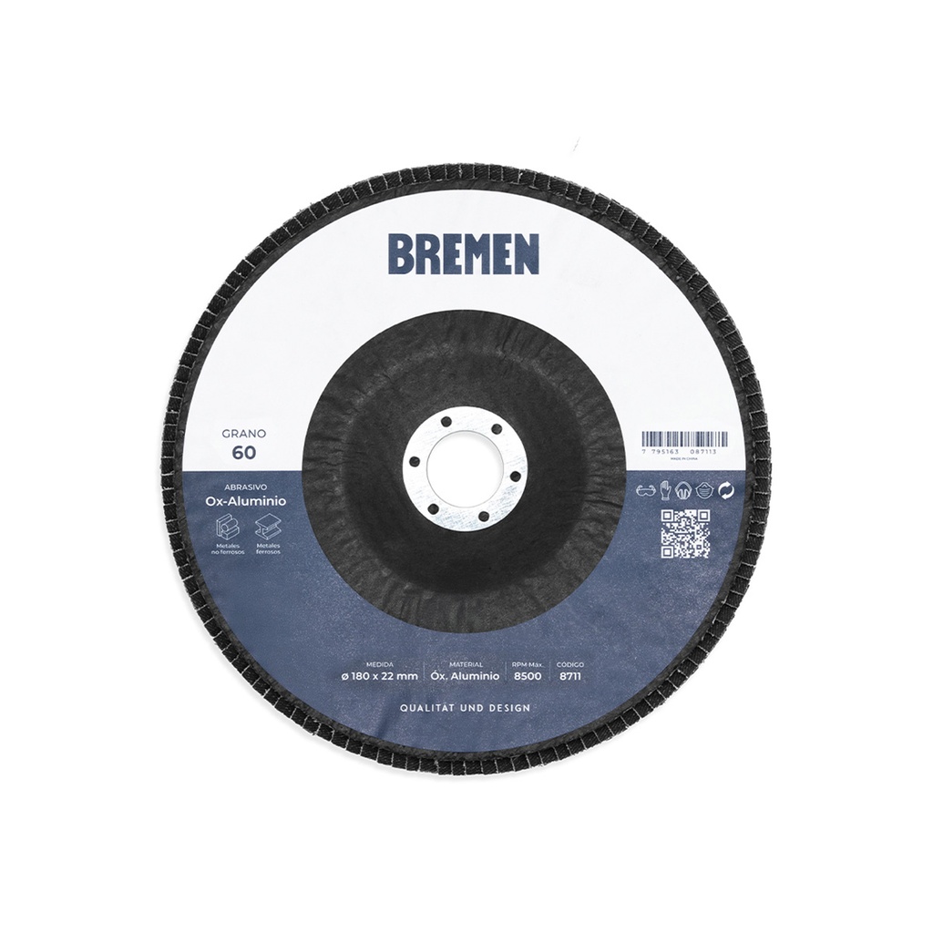 DISCO FLAP 7" (ø180x22mm) OX. ALUMINIO - 060 [10 unid] BREMEN