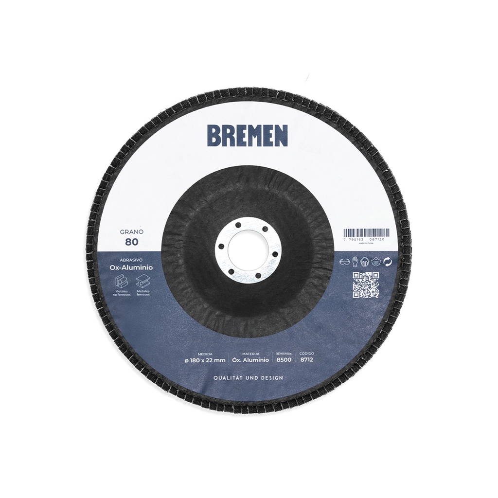 DISCO FLAP 7" (ø180x22mm) OX. ALUMINIO - 080 [10 unid] BREMEN