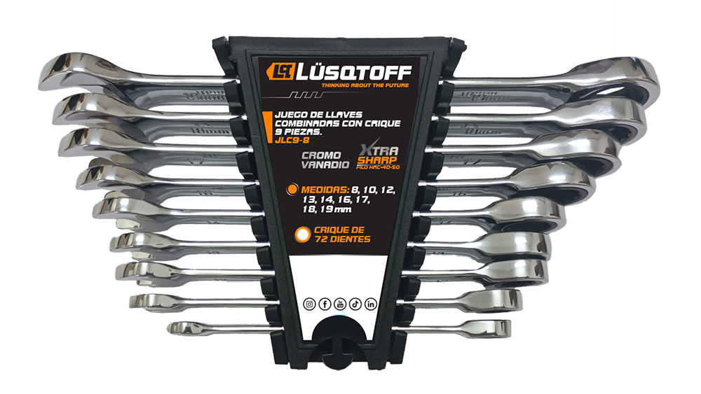 JUEGO DE LLAVES COMBINADAS CON CRIQUE – 9 PZAS LUSQTOFF