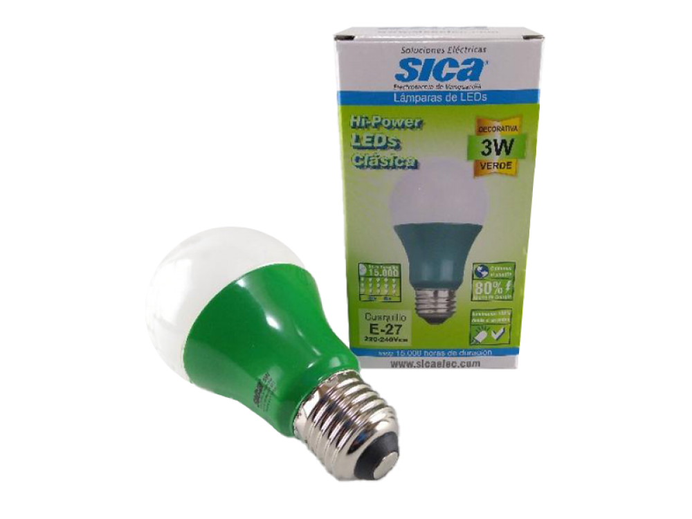 LAMPARA LED 3W E27 LUZ VERDE SICA
