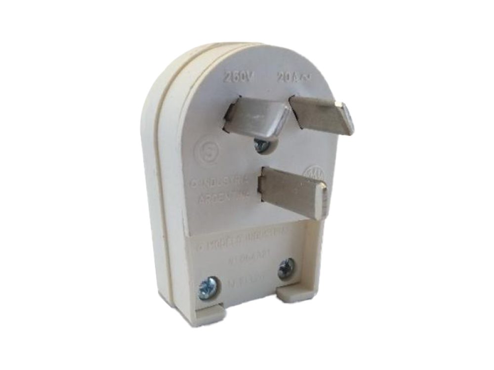 FICHA TRES PATAS MACHO SALIDA LATERAL 20A BLANCO RICHI