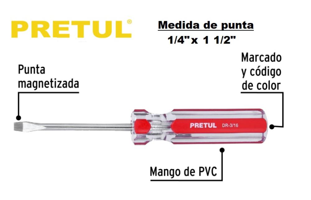 DESTORNILLADOR MANGO ACRILICO PLANO 1/4 x 1 1/2" PRETUL