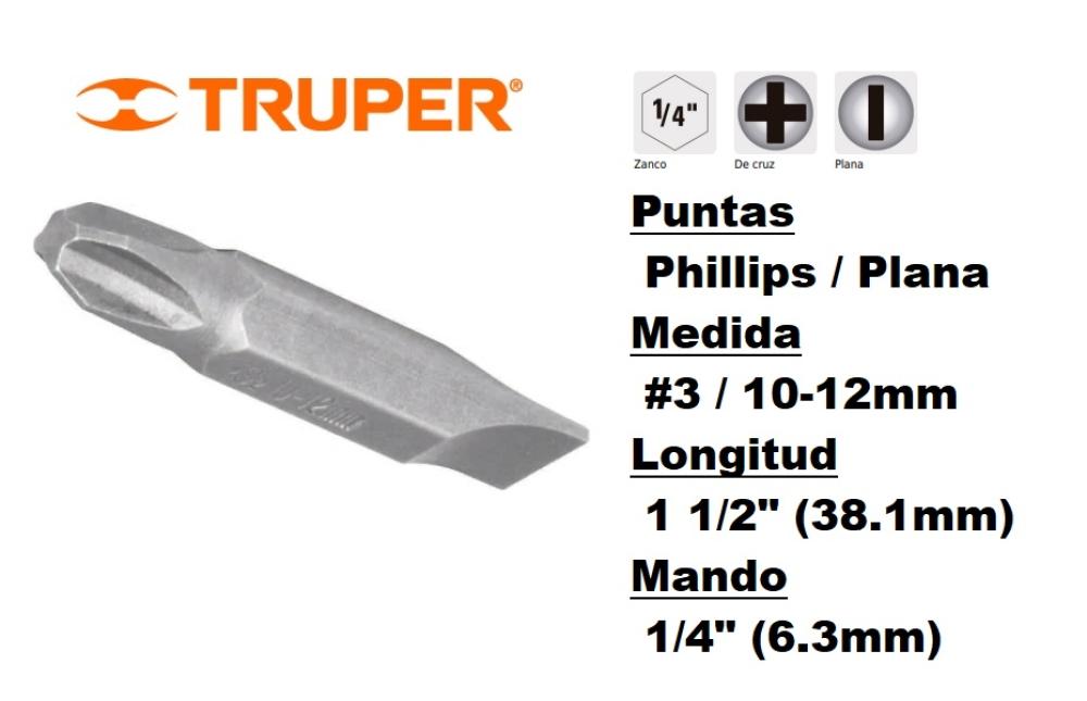 PUNTA DOBLE 10 - 12mm PLANO / N°3 PHILLIPS 1 1/2" LARGO TRUPER
