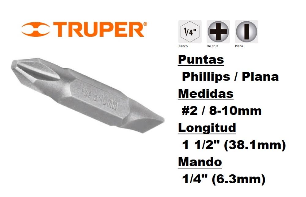 PUNTA DOBLE 8 - 10mm PLANO / N°2 PHILLIPS 1 1/2" LARGO TRUPER