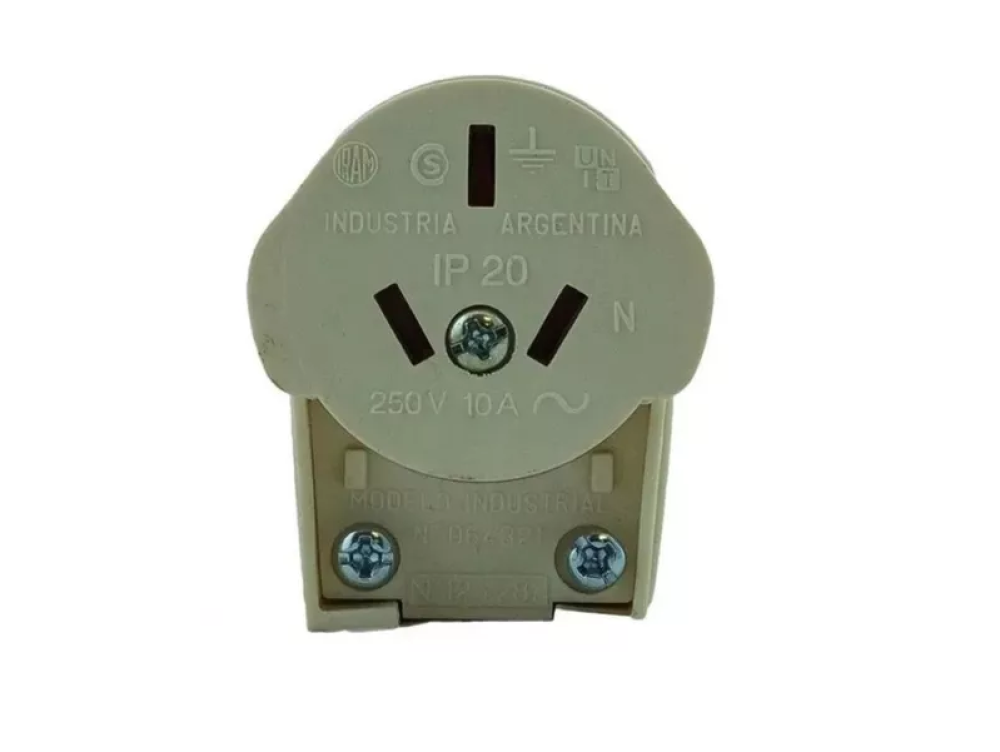 FICHA TRES PATAS SALIDA LATERAL HEMBRA 10A BLANCA RICHI
