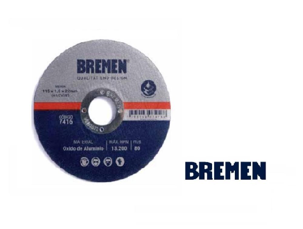 DISCO DE CORTE  4-1/2" (115x1.6x22mm) OX. ALUMINIO [25 unid] BREMEN