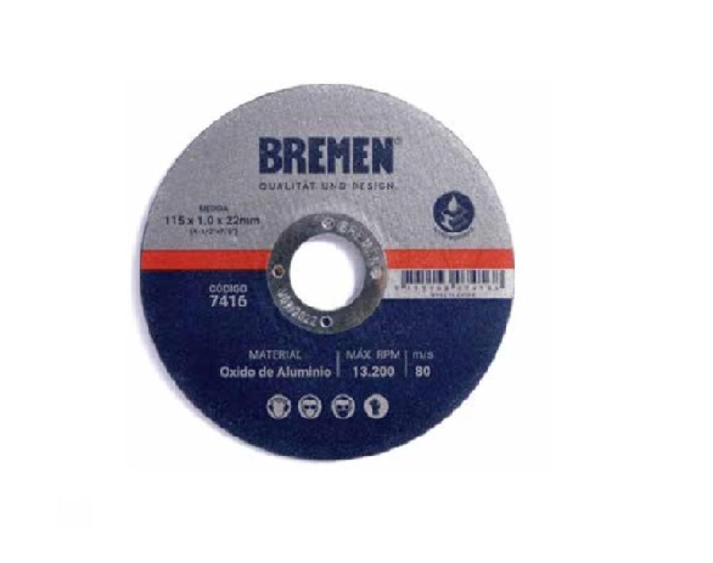 DISCO DE CORTE  4-1/2" (115x1.0x22mm) OX. ALUMINIO [25 unid] BREMEN