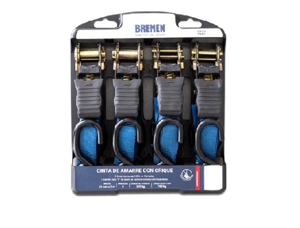 Cinta de Amarre c/crique 5m x 25mm [700kg] x 4 Uni BREMEN