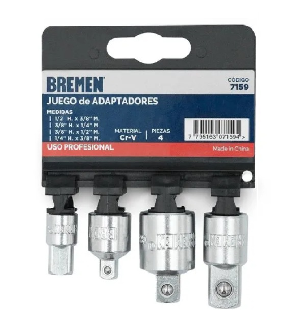 ADAPTADORES x 4 Pzs (1/2x3/8 - 3/8x1/4 - 3/8x1/2 - 1/4x3/8) BREMEN