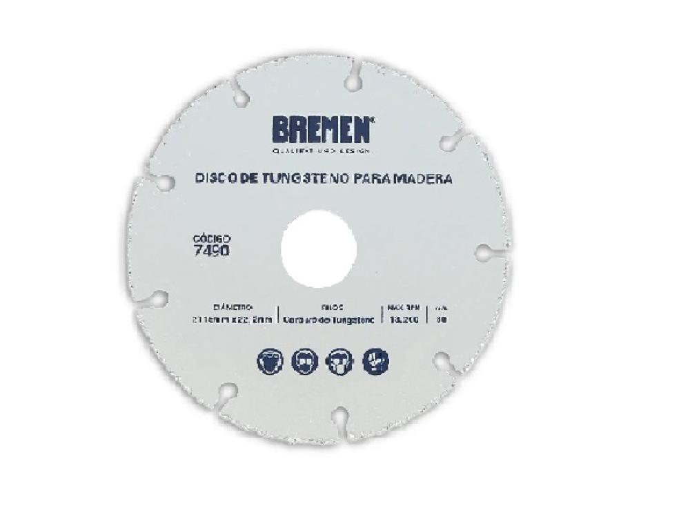 Disco de Tungsteno para Madera (115mm x 22,2mm) BREMEN
