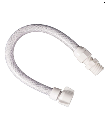 [20108-GINYPLAST] FLEXIBLE MACHO HEMBRA DE 1/2” BLANCO MALLADO x 30cm GINYPLAST