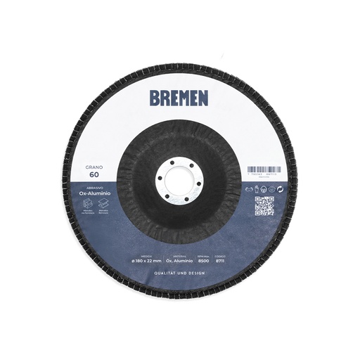[8711-BREMEN] DISCO FLAP 7" (ø180x22mm) OX. ALUMINIO - 060 [10 unid] BREMEN