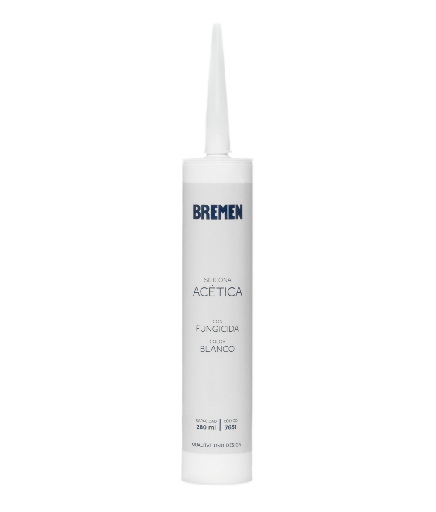 [7651-BREMEN] Silicona Acética con Fungicida 280ml [Blanca] (Caja x 12 Uni) BREMEN