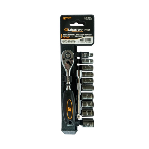 [L5706-LUSQTOFF] JUEGO DE BOCALLAVE Y LLAVE CRIQUE 12 PZAS ENCASTRE 1/4 LUSQTOFF