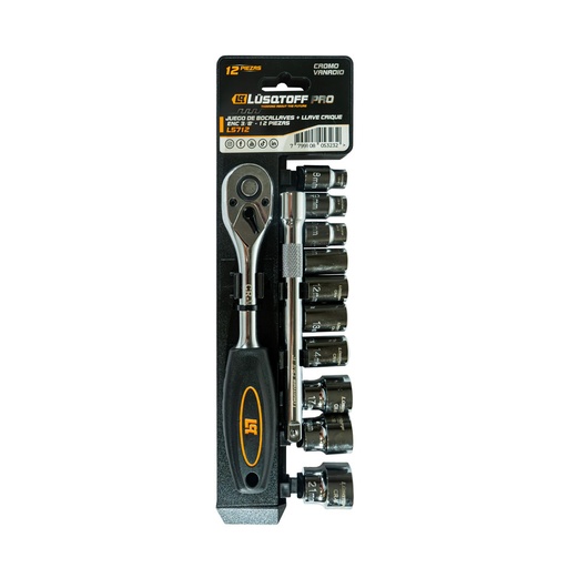 [L5712-LUSQTOFF] JUEGO DE BOCALLAVE Y LLAVE CRIQUE 12 PZAS ENCASTRE 3/8 LUSQTOFF