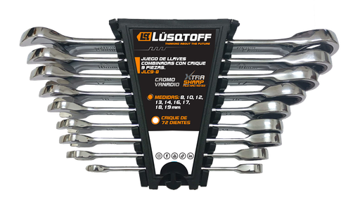 [JLC9-9-LUSQTOFF] JUEGO DE LLAVES COMBINADAS CON CRIQUE – 9 PZAS LUSQTOFF
