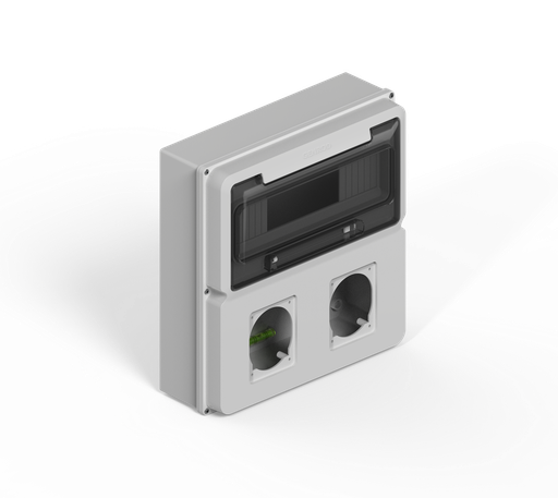 [161212G-GENROD] CAJA IP65 P/12 POLOS DIN + UN MODULO P/2 TOMAS ENCAPSULADAS - GRIS GENROD