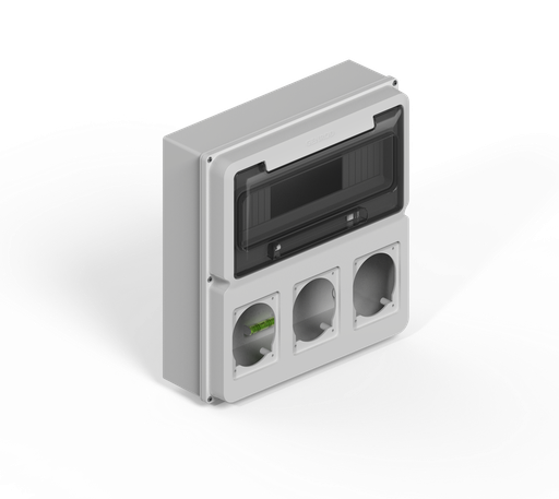 [161213G-GENROD] CAJA IP65 P/12 POLOS DIN + UN MODULO P/3 TOMAS ENCAPSULADAS - GRIS GENROD