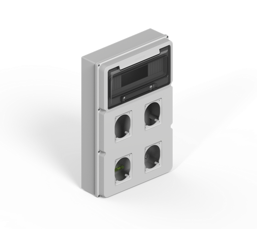 [161224G-GENROD] CAJA IP65 P/12 POLOS DIN + DOS MODULOS P/4 TOMAS ENCAPSULADAS - GRIS GENROD