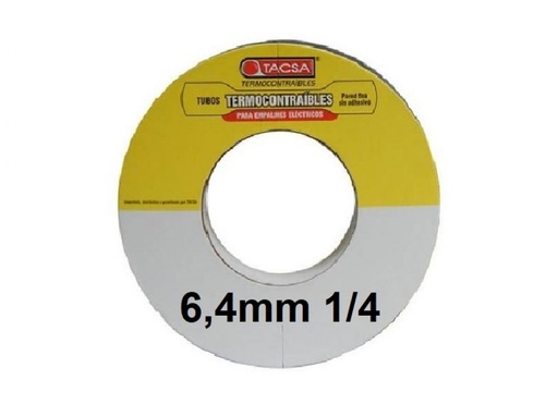 [PTLGTAC206N] TERMOCONTRAIBLE 1/4" BOBINA X MTS PARACABLE 6,4mm / 3,2mm TACSA