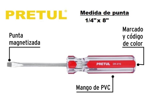 [21460] DESTORNILLADOR MANGO ACRILICO PLANO 1/4 x 8" PRETUL