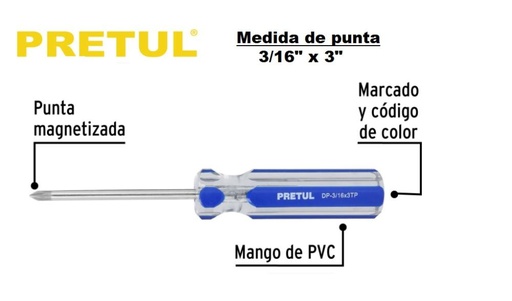 [21471] DESTORNILLADOR MANGO ACRILICO PHILLIPS 3/16 x 3" PRETUL