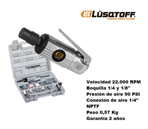 [LX-002-LUSQTOFF] AMOLADORA RECTA NEUMATICA CON ACCESORIOS 90PSI LUSQTOFF