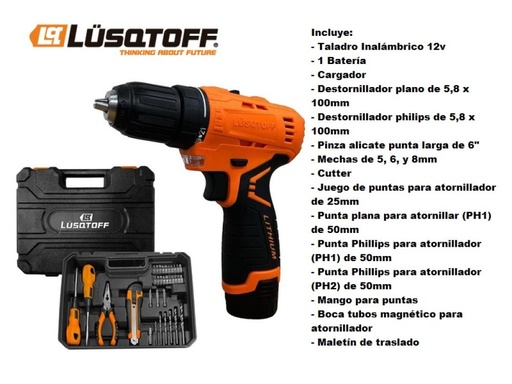[TAL12-8A-LUSQTOFF] TALADRO ATORNILLADOR INALAMBRICO 12V 8A LUSQTOFF