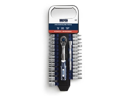 [6657-BREMEN] BOC.JGO PORTATIL Enc.1/4" x28 Pzs. (4-14mm) + (13 PUNTAS) BREMEN